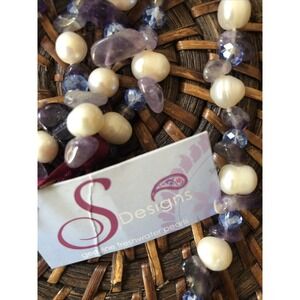 Sukhmani Design‎ Freshwater Pearl 8-9 mm and Amethyst 48 inch necklace NWT